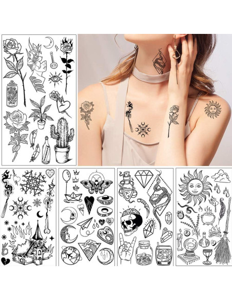 Tatuajes Temporales GLARYYEARS 20 Piezas Negro Impermeable