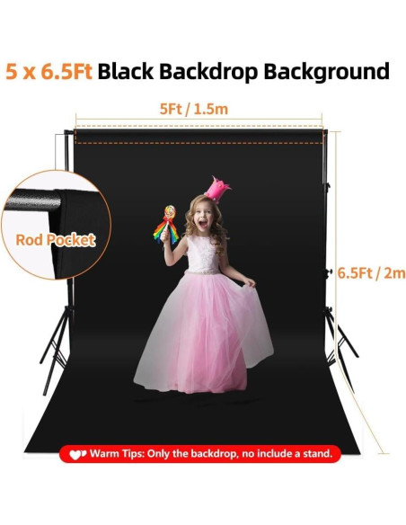 Fondo Negro para Fotos YAYOYA 1.52 x 1.98 m Plegable