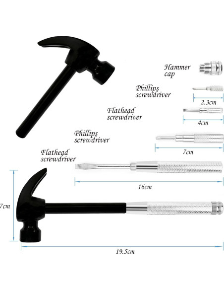 Martillo y destornillador 6 en 1 LASUND, herramientas multifuncionales