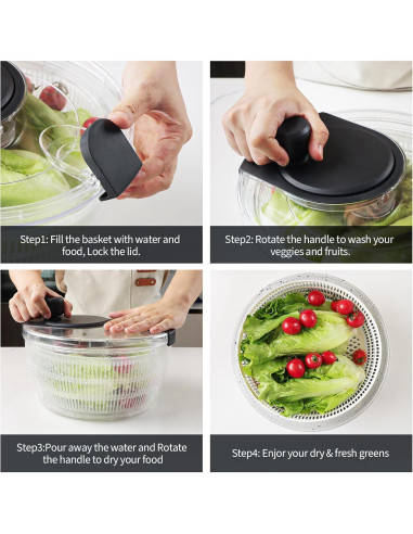 Centrifugadora de Ensalada Cambom 3Qt Negra - Lava y Seca Verduras