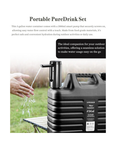 Jarra de Agua Portátil 19 Litros UPWOIGH con Bomba Táctil Negra