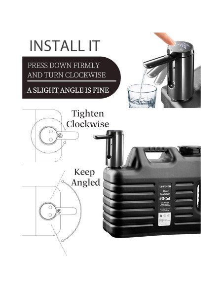 Jarra de Agua Portátil 19 Litros UPWOIGH con Bomba Táctil Negra
