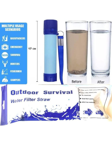 Filtro de Agua Portátil Galaxy con Pajilla 17.8 cm para Camping