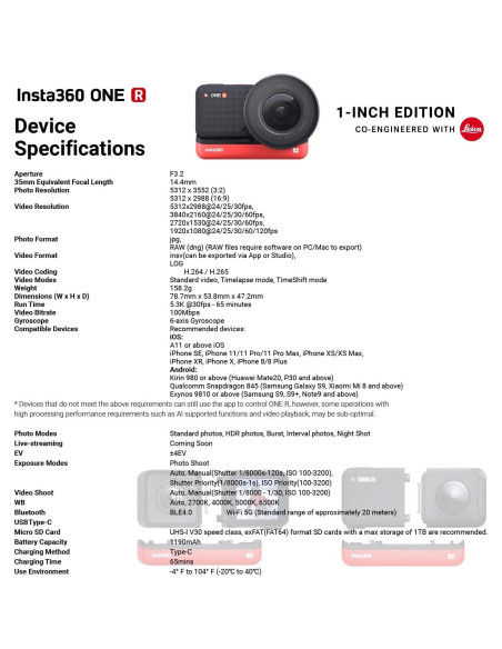 Cámara de acción Insta360 ONE R 1" Edición + 128GB Cámara de acción Insta360 ONE R 1" Edición + 128GB