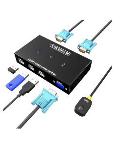 Conmutador KVM VGA 2 Puertos DiamondTiger con 2 Cables USB