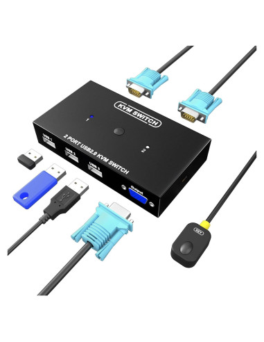 Conmutador KVM VGA 2 Puertos DiamondTiger con 2 Cables USB