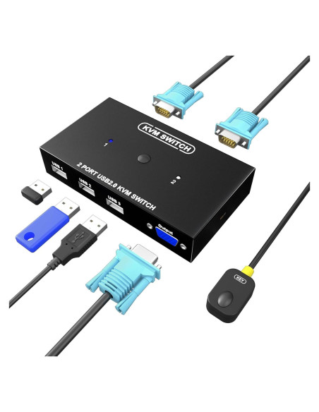Conmutador KVM VGA 2 Puertos DiamondTiger con 2 Cables USB