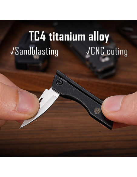 Cuchillo de bolsillo KeyUnity KK06BK de titanio - Hoja D2 5.58 cm