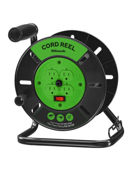 Carrete de Almacenamiento de Cable WILAWELS 15A 30.48m Verde