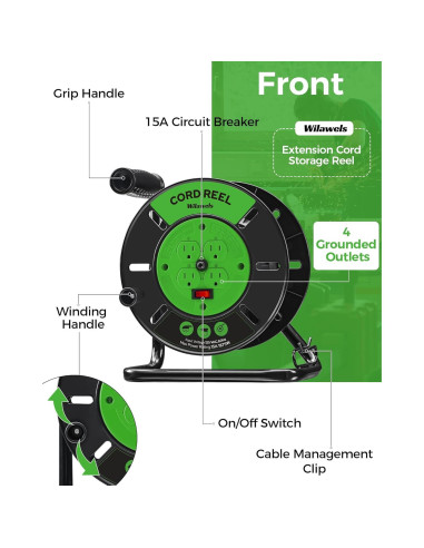 Carrete de Almacenamiento de Cable WILAWELS 15A 30.48m Verde