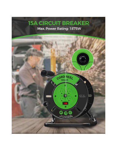 Carrete de Almacenamiento de Cable WILAWELS 15A 30.48m Verde