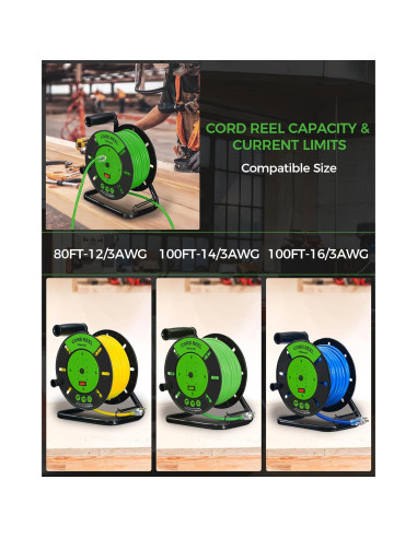 Carrete de Almacenamiento de Cable WILAWELS 15A 30.48m Verde