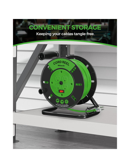 Carrete de Almacenamiento de Cable WILAWELS 15A 30.48m Verde