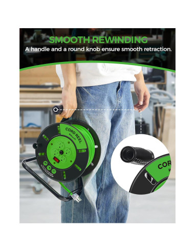 Carrete de Almacenamiento de Cable WILAWELS 15A 30.48m Verde