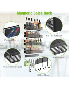Estante Magnético para Especias Housmile, 5 Piezas, Negro 2
