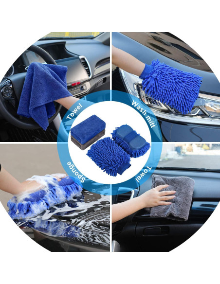 Kit de Limpieza para Autos AUTODECO 22 Piezas con Cubo Plegable