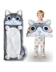 Saco de dormir Micling gris gato para niños 3-12 años