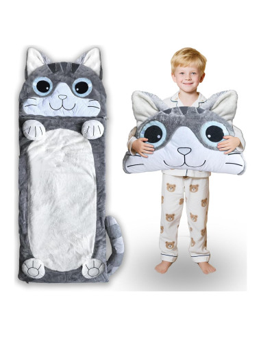 Saco de dormir Micling gris gato para niños 3-12 años