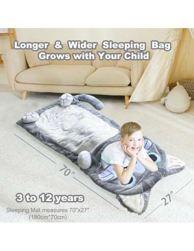 Saco de dormir Micling gris gato para niños 3-12 años