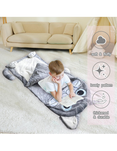 Saco de dormir Micling gris gato para niños 3-12 años