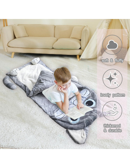 Saco de dormir Micling gris gato para niños 3-12 años
