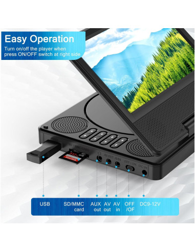 Reproductor DVD portátil PJGCWB 7.5" pantalla giratoria