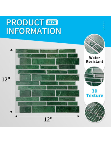 Azulejos Autoadhesivos Art3d 10 Hojas 30.48x30.48cm Verde Mármol