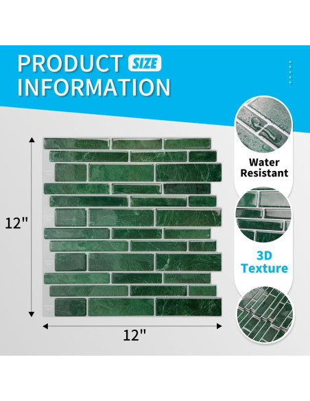 Azulejos Autoadhesivos Art3d 10 Hojas 30.48x30.48cm Verde Mármol