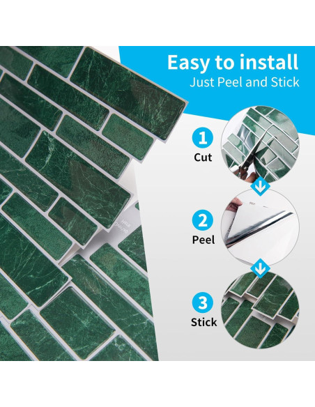 Azulejos Autoadhesivos Art3d 10 Hojas 30.48x30.48cm Verde Mármol