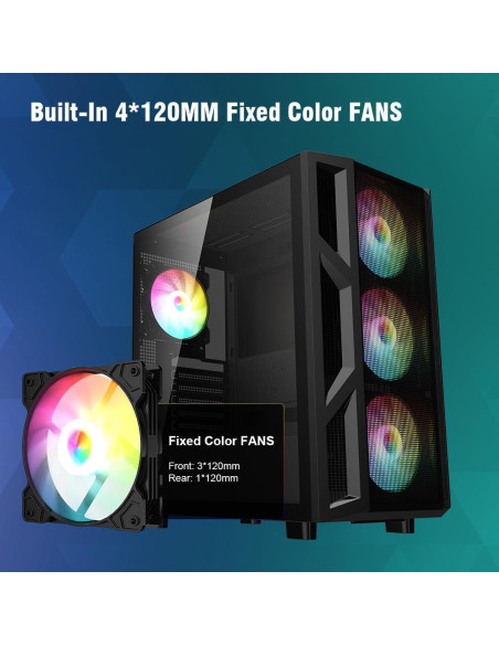 Caja de PC RUIX CV103 Mid-Tower ATX con 4 Ventiladores RGB