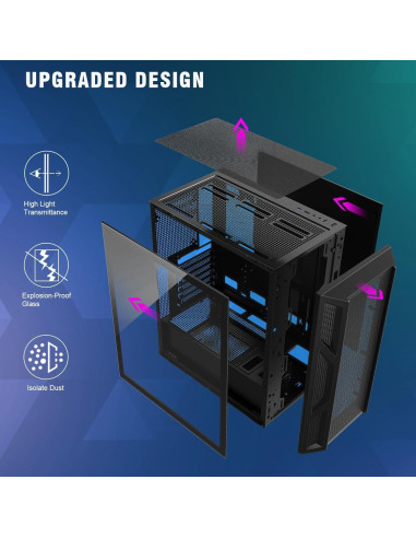 Caja de PC RUIX CV103 Mid-Tower ATX con 4 Ventiladores RGB