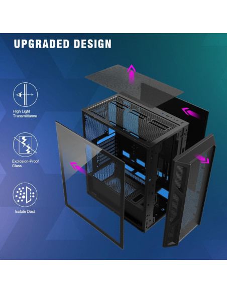 Caja de PC RUIX CV103 Mid-Tower ATX con 4 Ventiladores RGB