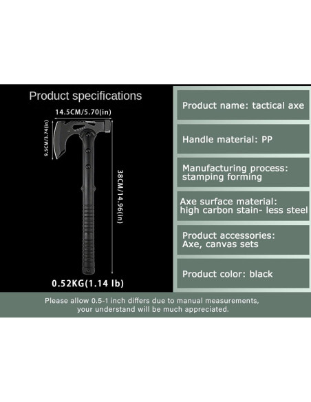 Hacha de Camping Skuaoy Táctica con Martillo 38.4x16.5 cm
