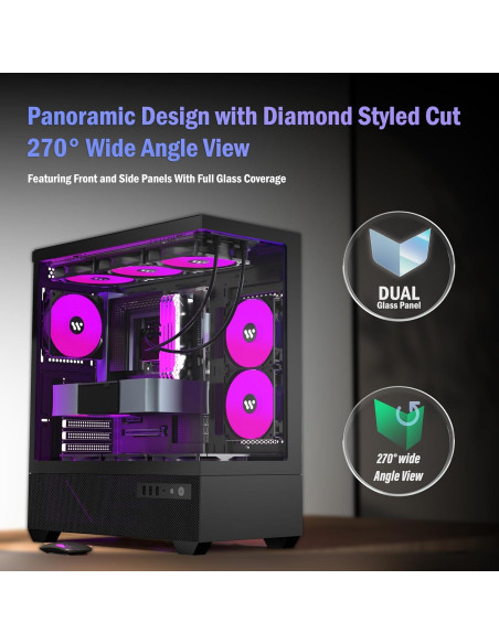 Caja de PC KEDIERS G7 ATX Negra con Ventiladores ARGB 5x120mm