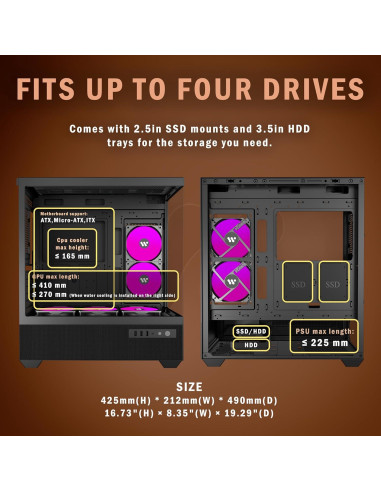 Caja de PC KEDIERS G7 ATX Negra con Ventiladores ARGB 5x120mm