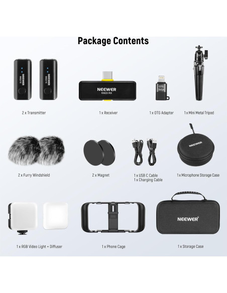 Kit de Vlogging NEEWER con Luz LED RGB y Micrófono Inalámbrico Kit de Vlogging NEEWER con Luz LED RGB y Micrófono Inalámbrico