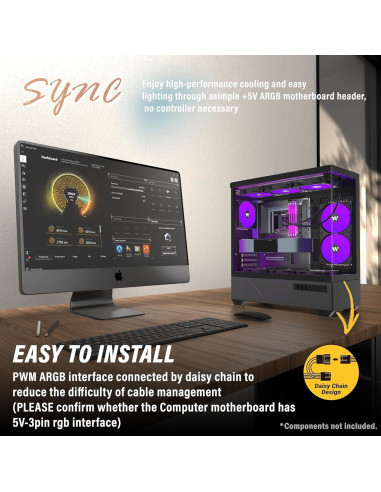 Caja de PC KEDIERS G7 ATX Negra con Ventiladores ARGB 5x120mm