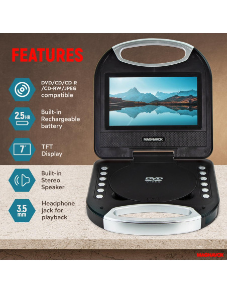 Reproductor DVD/CD Portátil Magnavox MTFT750-BK 7" Negro