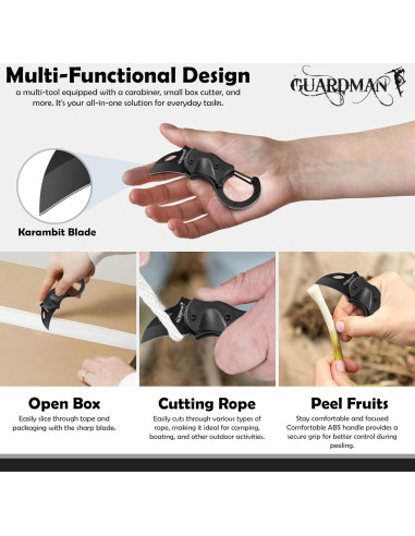 Cuchillo Plegable EDC GUARDMAN con Carabiner y Clip - 10 cm