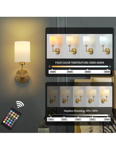 Aplique de Pared Inalámbrico KARTOOSH 34.29 cm Dorado