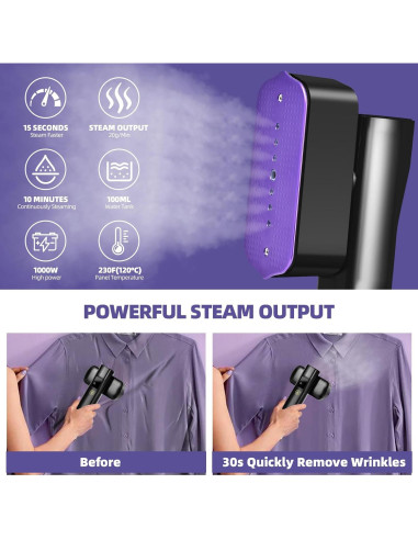 Vaporizador de Ropa Hetaoe 1000W Portátil 100ml Negro