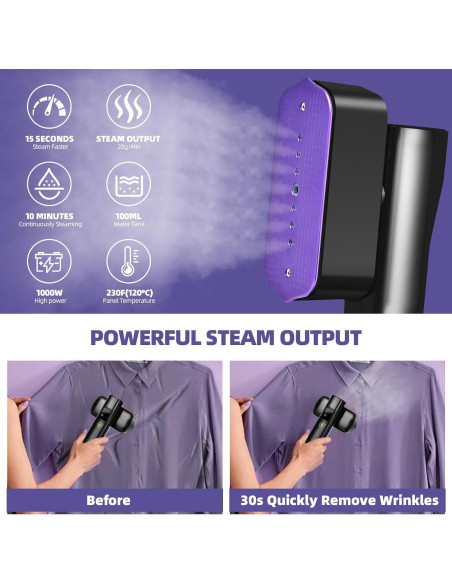 Vaporizador de Ropa Hetaoe 1000W Portátil 100ml Negro