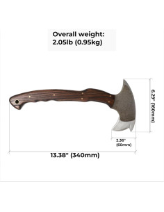 Hacha Tomahawk Táctico 3 Púas con Mango de Madera y Funda de Cuero 2