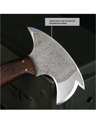 Hacha Tomahawk Táctico 3 Púas con Mango de Madera y Funda de Cuero