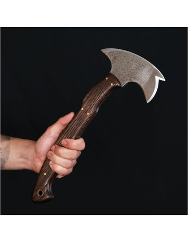 Hacha Tomahawk Táctico 3 Púas con Mango de Madera y Funda de Cuero