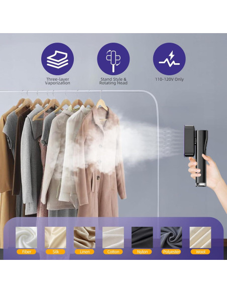 Vaporizador de Ropa Hetaoe 1000W Portátil 100ml Negro