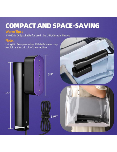 Vaporizador de Ropa Hetaoe 1000W Portátil 100ml Negro