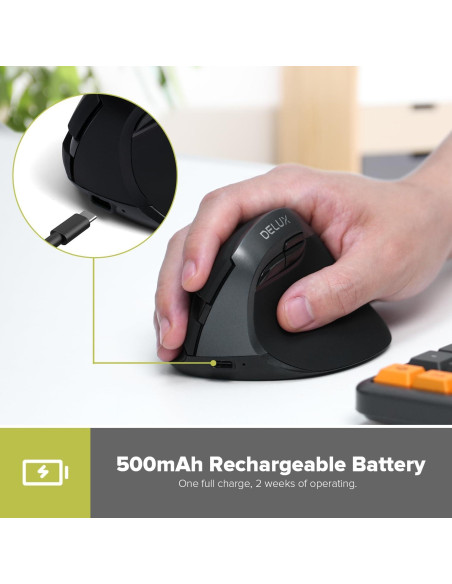 DeLUX Ratón Vertical Inalámbrico Ergonómico M618 Mini 4000 DPI