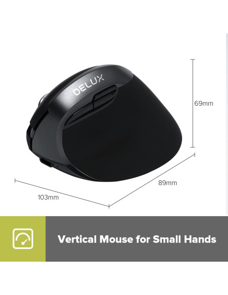 DeLUX Ratón Vertical Inalámbrico Ergonómico M618 Mini 4000 DPI