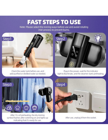 Vaporizador de Ropa Hetaoe 1000W Portátil 100ml Negro